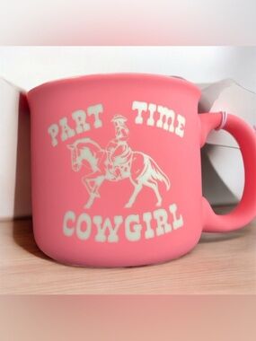 NEW Sunday Morning Ceramics PART TIME COWGIRL Pink Rodeo Coffee Mug Horse Rider
